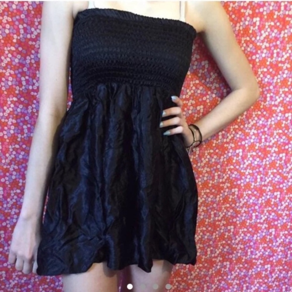 Vintage 1980s tube top tunic or black mini dress retro classic